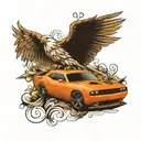 2018 dodge challenger and doves tattoo design idea