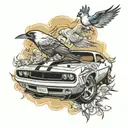 dodge challenger and doves tattoo design idea