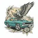 dodge challenger and doves tattoo design idea