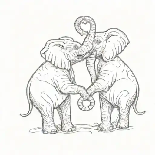 two elephants with their trunks making a heart shape tattoo design idea