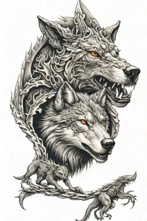 Wolf and dragon wrapped tattoo design idea