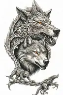 Wolf and dragon wrapped tattoo design idea