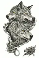 Wolf and dragon wrapped tattoo design idea