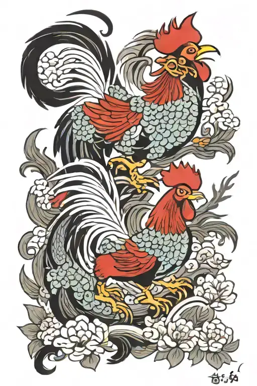 Chinese watwr rooster and wood dragon tattoo   tattoo design idea