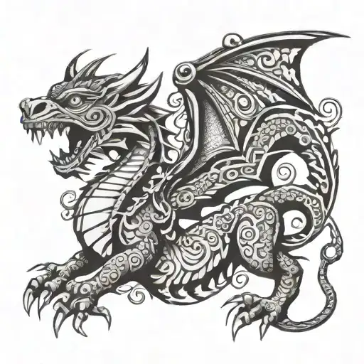 Aztec dragon flying and Aztec tiger tattoo design idea