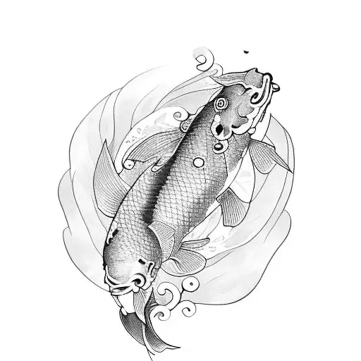 two koi fish with flowers tattoo design idea