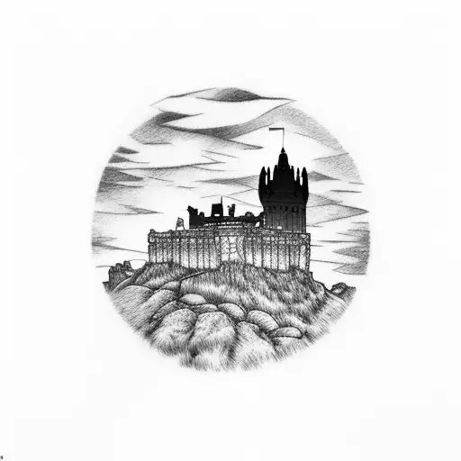 Edinburgh Skyline (arthur seat, castle, scots monument) tattoo design idea