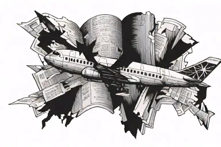 book with a peice of paper torn out slowing folding into an airplane   tattoo design idea