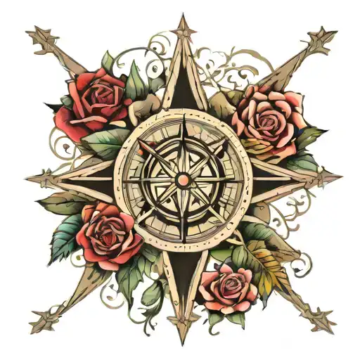Craft a detailed compass rose with the words 'Forever Yours' surrounding it, symbolizing a love that always guides and leads tattoo design idea