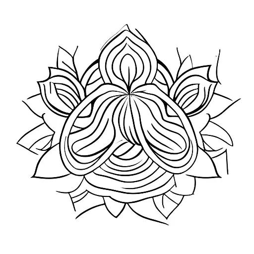 A lotus flower intertwined with a delicate vine and leaves tattoo design idea