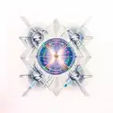 Create a design featuring binary code, an electrical circuit, a DNA structure, and a galaxy, all enclosed within a diamo tattoo design idea