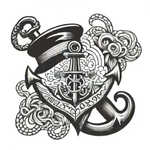 navy anchor with sailor hat and the word NAVY  tattoo design idea