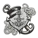 navy anchor with sailor hat and the word NAVY  tattoo design idea