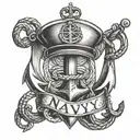 navy anchor with sailor hat and the word NAVY  tattoo design idea