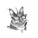 A sleek and stylish sphinx cat perched on a bar stool, with a knife and martini glass in its paws. tattoo design idea