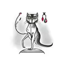 A sleek and stylish sphinx cat perched on a bar stool, with a knife and martini glass in its paws. tattoo design idea