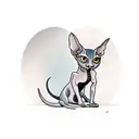 A sleek and stylish sphinx cat perched on a bar stool, with a knife and martini glass in its paws. tattoo design idea
