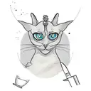 A sleek and stylish sphinx cat perched on a bar stool, with a knife and martini glass in its paws. tattoo design idea