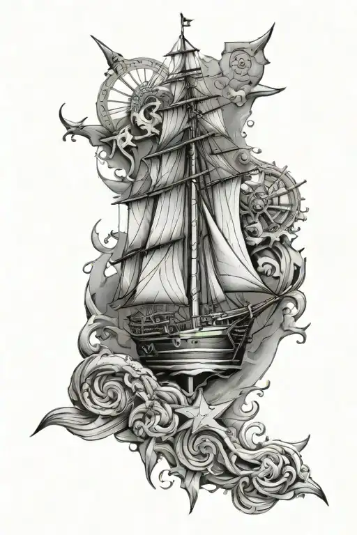 nautical theme arm sleeve tattoo design idea