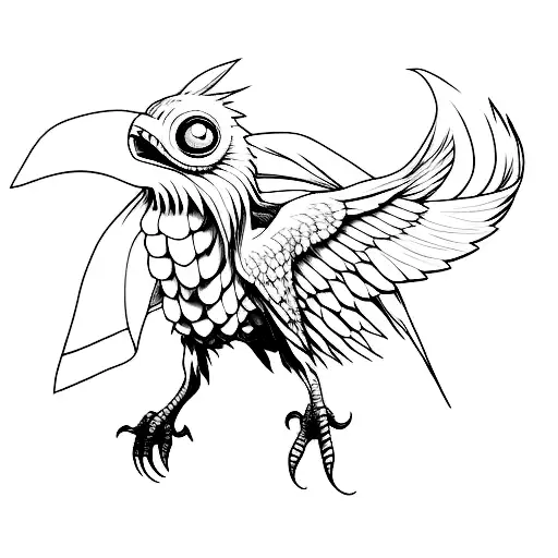 attack on Titan bird with scarf in mouth tattoo design idea