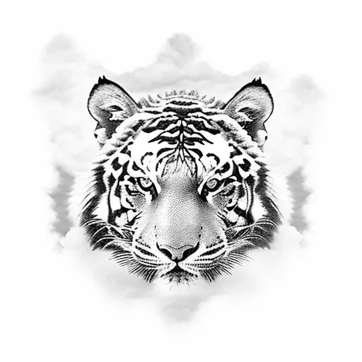full sleeve tattoo with tiger, rose amd staircase going through clouds  tattoo design idea