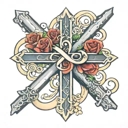 simple cross and infinity sign and "i love you to the moon and back" tattoo design idea