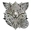 twilight princess style, hylian shield in the middle, human link, wolf link tattoo design idea