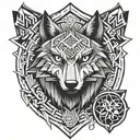 twilight princess style, hylian shield in the middle, human link, wolf link tattoo design idea