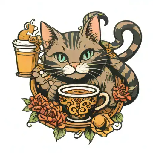 barista cat tattoo design idea