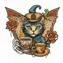 barista cat tattoo design idea