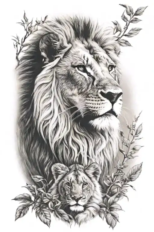 lion and cub, savannah sleeve tattoo tattoo design idea
