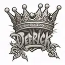 the name derick in graffiti style with a crown over the name tattoo design idea