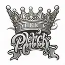 the name derick in graffiti style with a crown over the name tattoo design idea