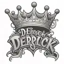 the name derick in graffiti style with a crown over the name tattoo design idea