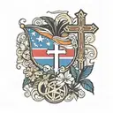 Puerto Rican flag, coqui, island and Christian cross tattoo design idea