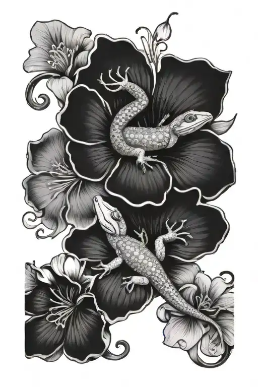 gecko hibiscus flowers intertwined sleeve tattoo design tattoo design idea