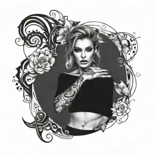 tattoo sleeves on whole arms, chest, neck, confident, edgy, woman tattoo design idea