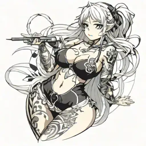 anime girl with big titties tattoo design idea