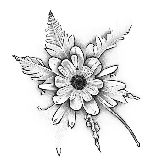 fine line tattoo with a daisy flower, a cherry blossom flower, a silver fern and a maple leaf tattoo design idea