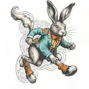 hare running with clown shoes and clown collar  tattoo design idea