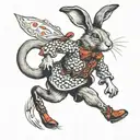 hare running with clown shoes and clown collar  tattoo design idea