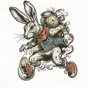 hare running with clown shoes and clown collar  tattoo design idea
