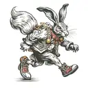 hare running with clown shoes and clown collar  tattoo design idea