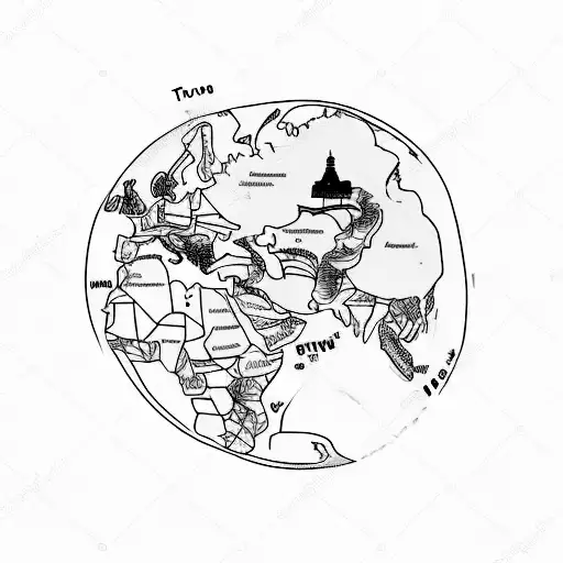 A tattoo of a map with various humorous illustrations representing different travel destinations tattoo design idea