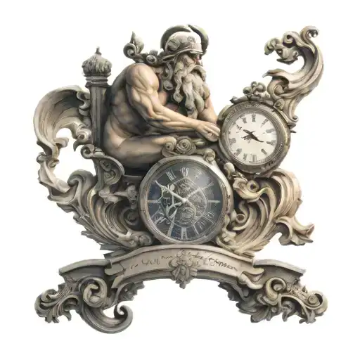 kronos zeus poseidon god clock open book high resolution 8k tattoo design idea