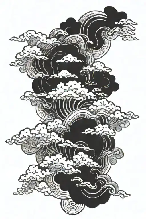 ornamental, fluid, japanese clouds forming the shape tattoo design idea