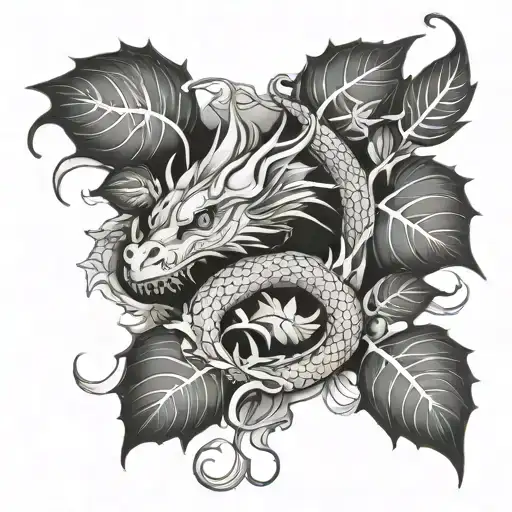 dragon and ivy leaves tattoo design idea