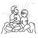 Minimalistic design featuring the silhouettes of a father and son holding hands tattoo design idea