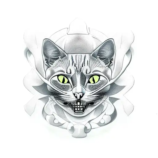 cat with skull  tattoo design idea
