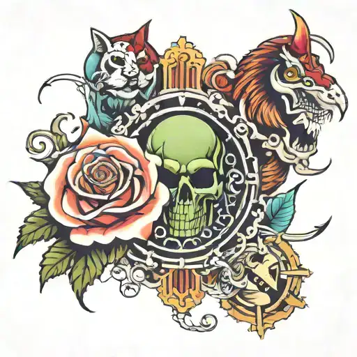 lust, money, greed guarding tattoo design idea